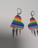 Progress Pride Triple Spike Heart Earrings
