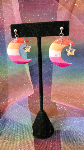 Lesbian Crescent Moon Pride Crystal Earrings