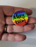 Rainbow Pronoun Pin, They/Them Pronouns