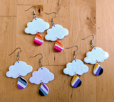Lesbian, Nonbinary, and Asexual Pride Raindrop Cloud Earrings