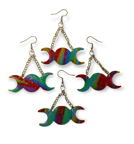 Marbled Triple Moon Earrings