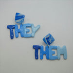Blue Ombre They/Them Pronoun Earrings