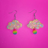 Rainbow Confetti Cloud Earrings