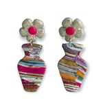 Rainbow Gemstone Flower Vase Earrings