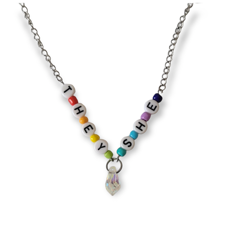 Beaded Rainbow Pronoun Necklace