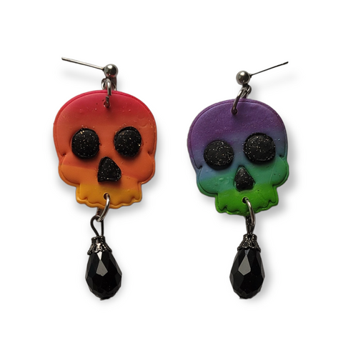 Rainbow Skull Dangle Earrings